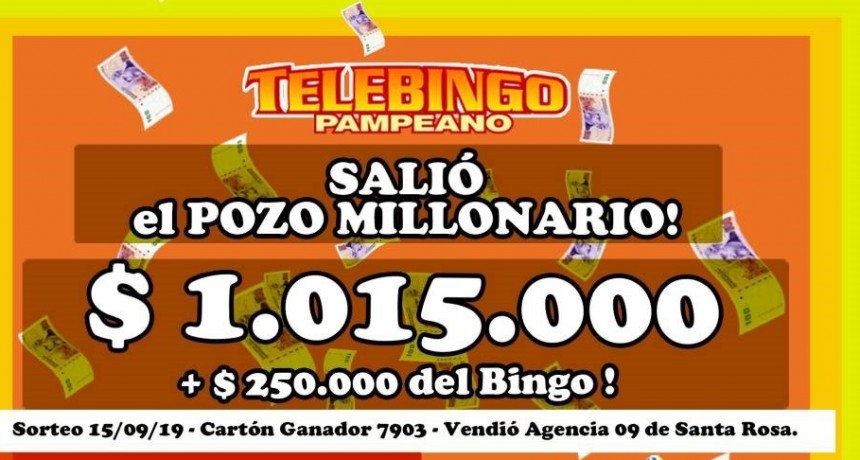 Salió el pozo millonario de Telebingo Pampeano