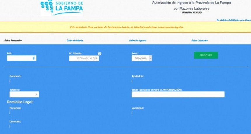 Desde localidades limítrofes se ingresa a La Pampa sin cuarentena y sin PCR